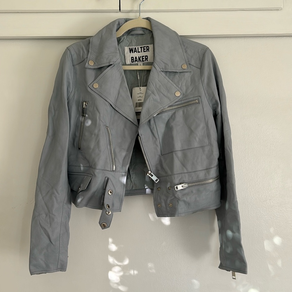 Light blue leather jacket